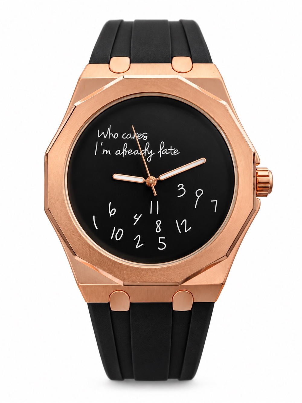 Rose Gold Tone “Who Cares I’m Already Late” Watch Royal Oak Style